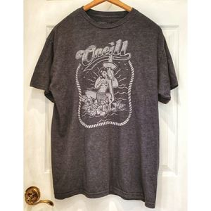 O'Neil Hula Girl Tee Shirt Parrot Tiki Grey Large